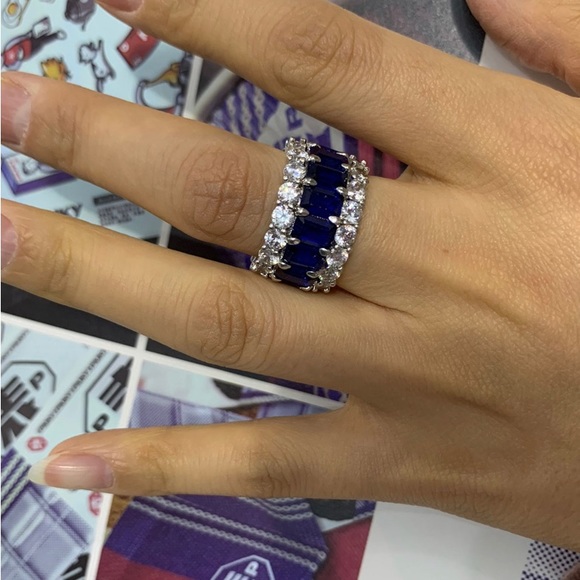 Italo Blue Sapphire Eternity Wedding Band For Women Anniversary Ring - Picture 6 of 11